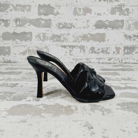 New Vince Camuto Brelanie Black Woven Leather Square Toe Heeled Sandals X233 - Picture 9 of 13